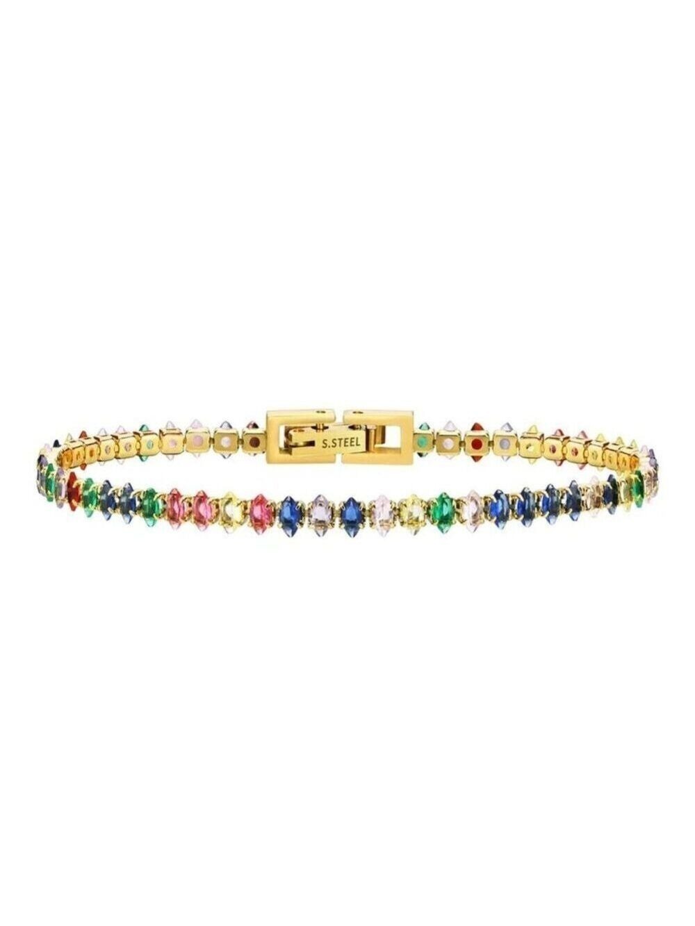 18K Gold Plated Rainbow CZ Tennis Bracelet – Colorful Gold Chain